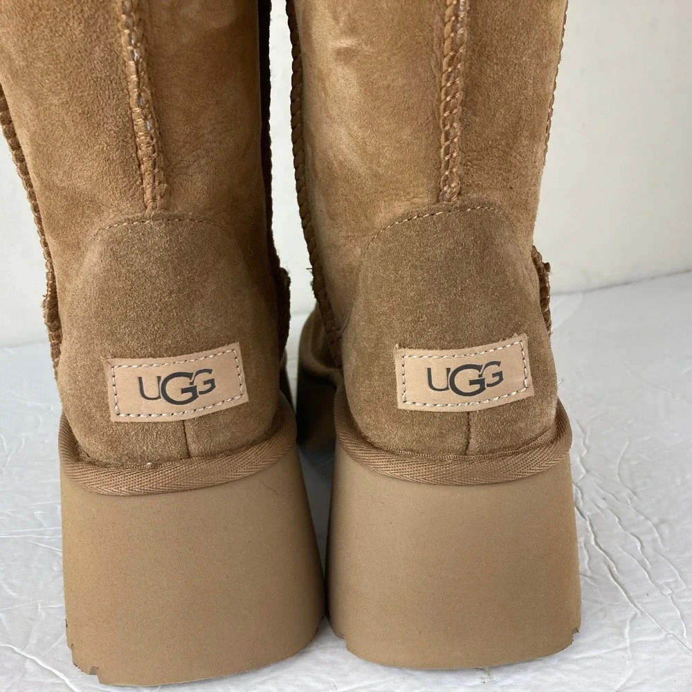 NEW UGG New‎ Heights Tall pr Fold Over Platform Boots Women 8 Suede Leather $260